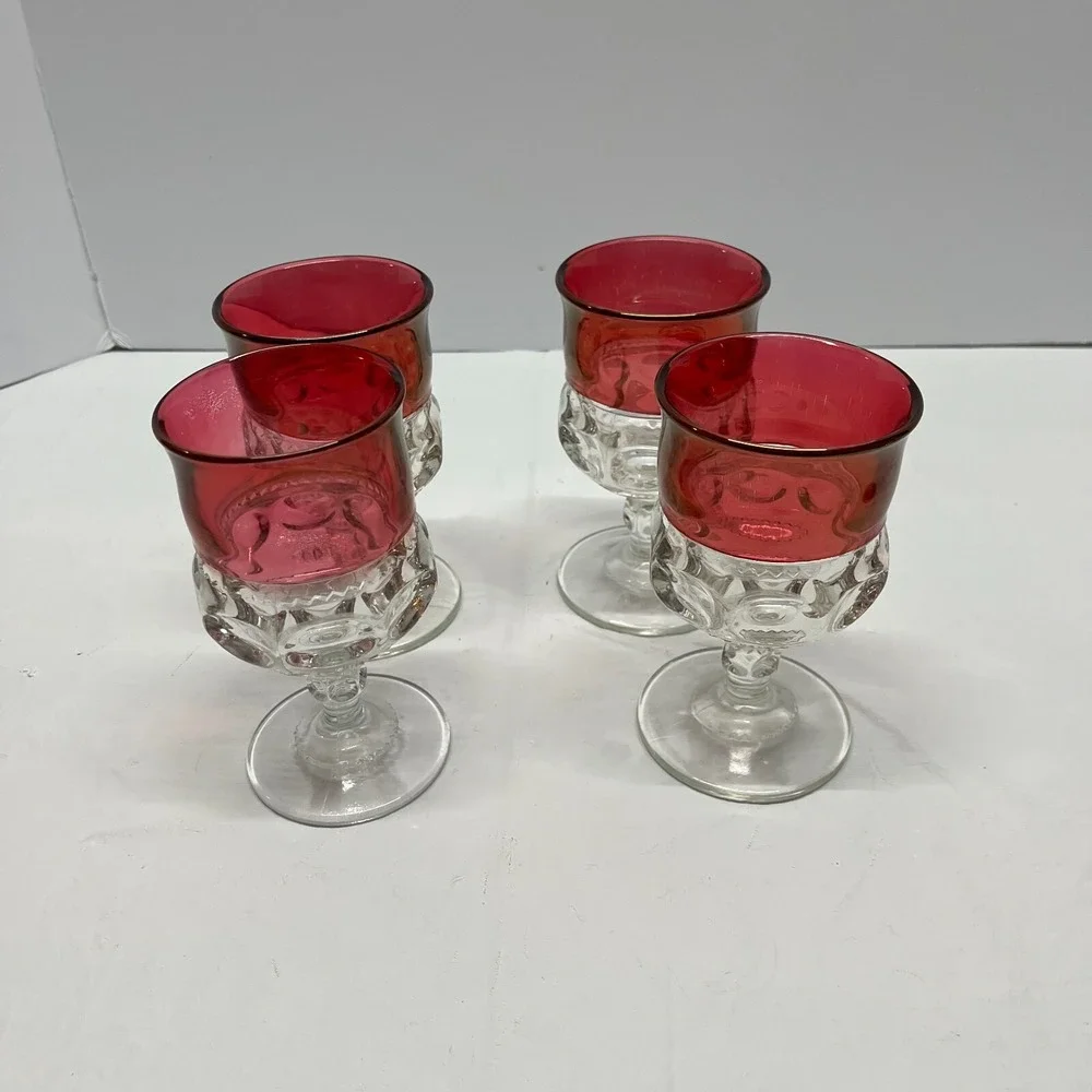 Vintage‎ Kings Crown Ruby Flash Red Thumbprint Glass Set Of Four